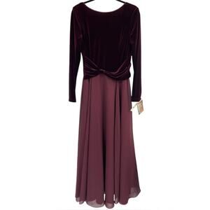 NWT Vintage Jessica McClintock‎ Long Sleeve Velvet Maxi Dress Bridal Size 14